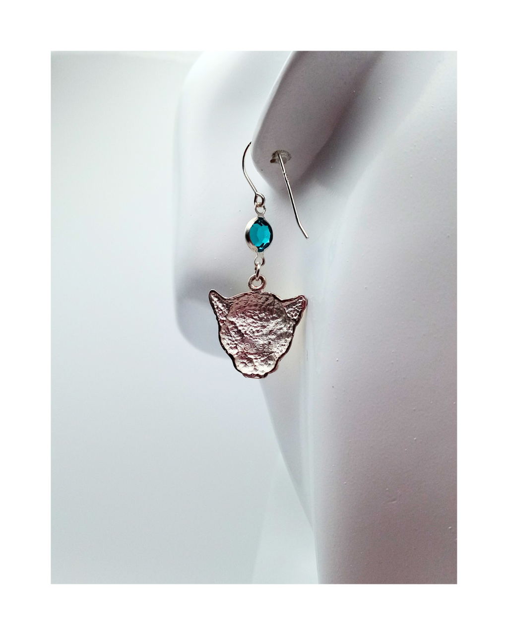 Sterling 925 Detailed Hand-enameled Leopard Heads with Swarovski Crystal Earrings. ONE ONLY.