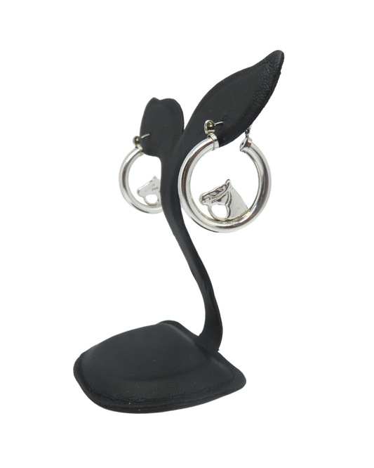 Beautiful Sterling Horseheads Placed Inside Tube Hoops Earrings ONE ONLY