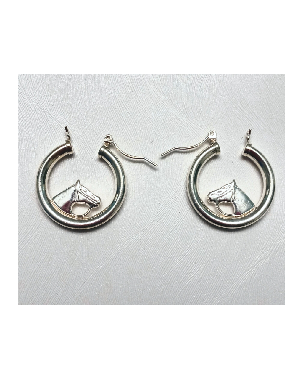 Beautiful Sterling Horseheads Placed Inside Tube Hoops Earrings ONE ONLY