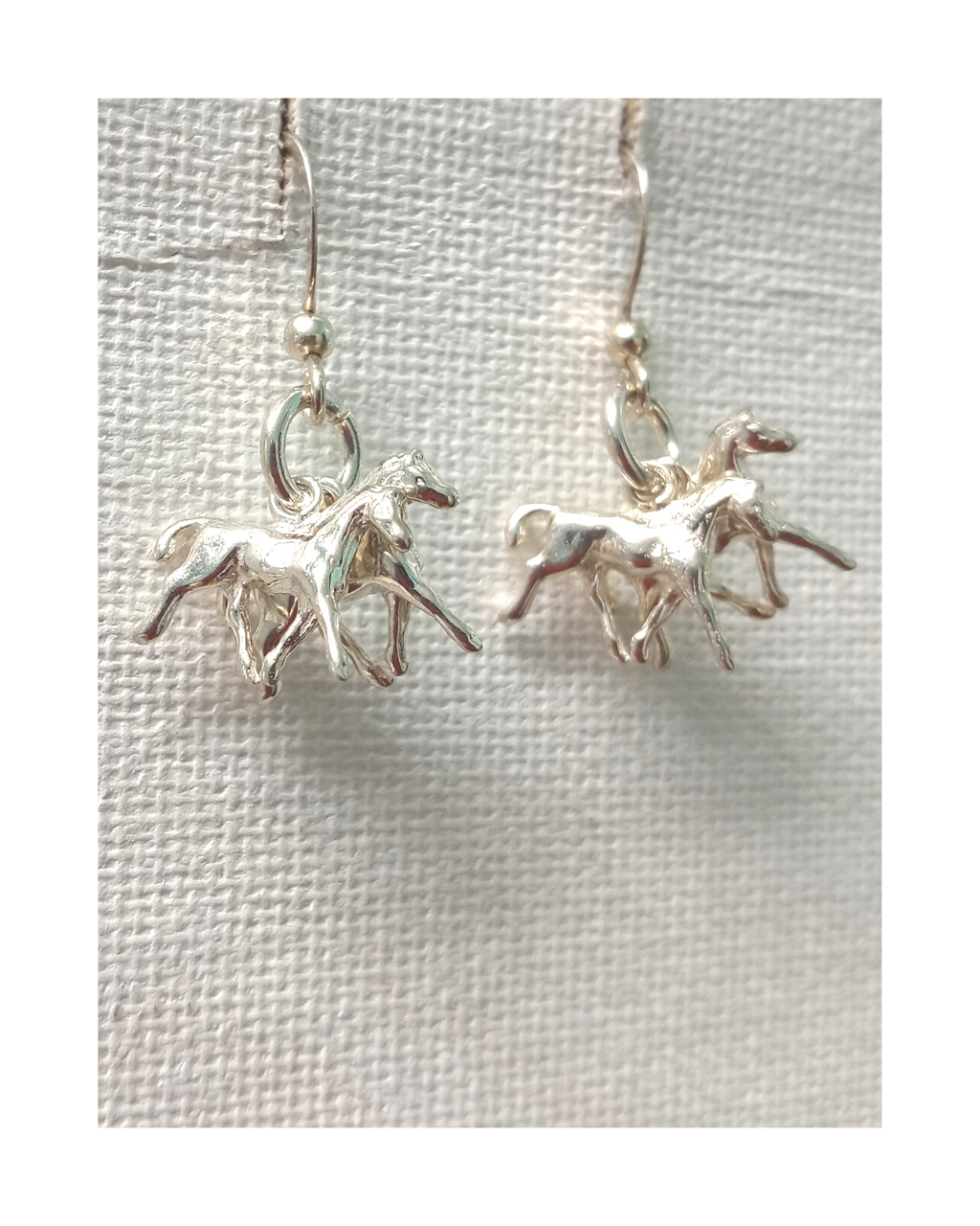 Sterling 3-D Race Horses Neck n' Neck Earrings