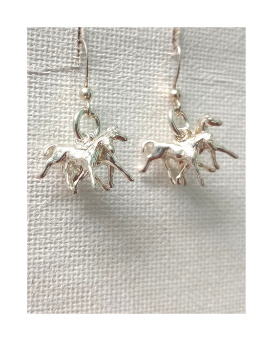 Sterling 3-D Race Horses Neck n' Neck Earrings