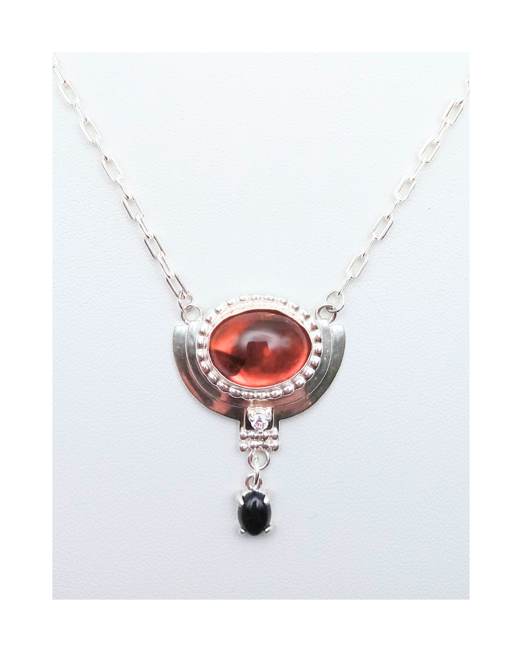 Sterling 925 Honey Amber, Black Onyx, and Sparkling Cubic Zirconia Necklace and Earring Set. ONE ONLY.