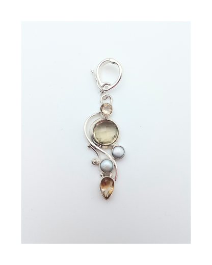 Sterling Citrines, Checkerboard-cut Lemon Quartz with Pearls Enhancer Pendant Approx. 2 1/8"L X 1/2". ONE ONLY.