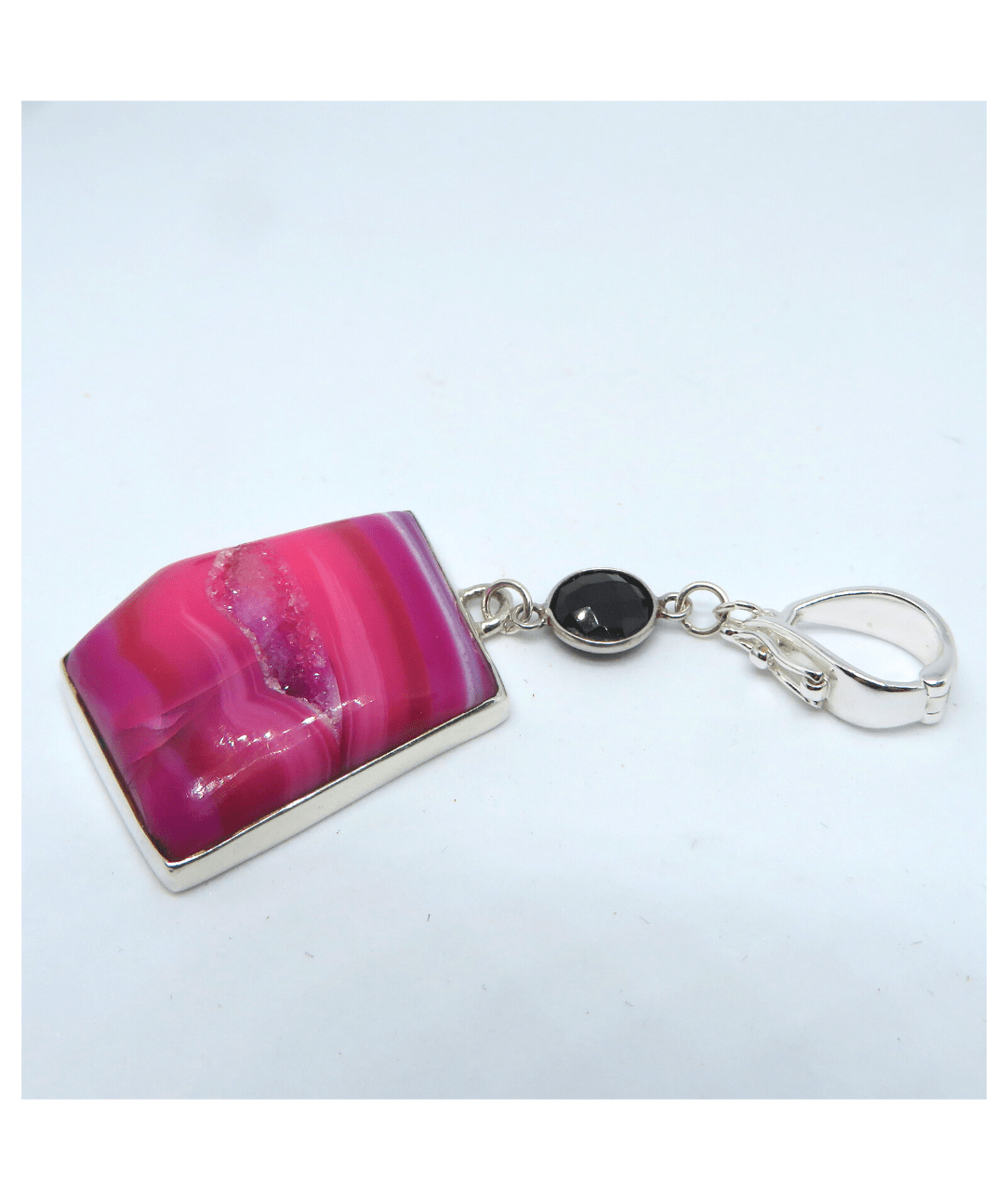 Sterling, Pearls, Crystal Quartz Necklace is 21" with Removable Pink Agate Druzy and Faceted Black Spinel Enhancer Pendant 2 1/2"L . ONE ONLY.