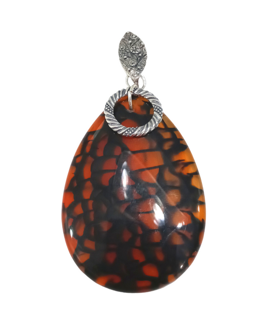 Brown and Black Gorgeous Agate Sterling Enhancer Pendant with Unique Removable Interchangeable Clip 3 1/16"L X 1 1/2"W ONE ONLY