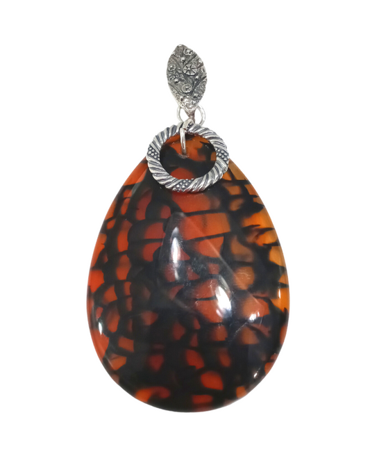 Brown and Black Gorgeous Agate Looks Like Tortoise Shell Sterling Enhancer Design Pendant with Unique Removable Interchangeable Clip 3 1/16"L X 1 1/2"W ONE ONLY