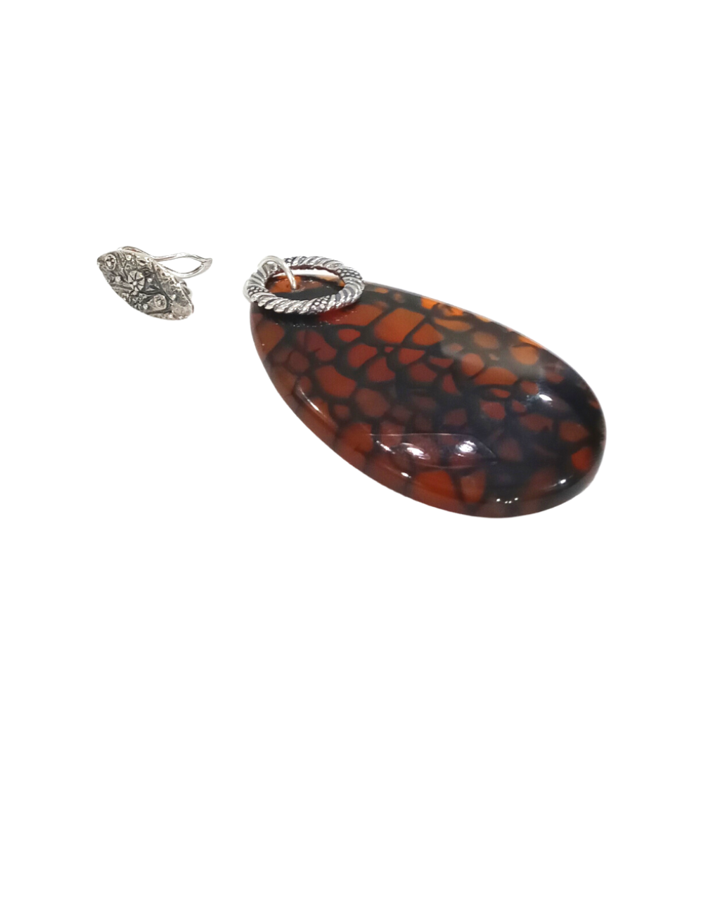 Brown and Black Gorgeous Agate Sterling Enhancer Pendant with Unique Removable Interchangeable Clip 3 1/16"L X 1 1/2"W ONE ONLY