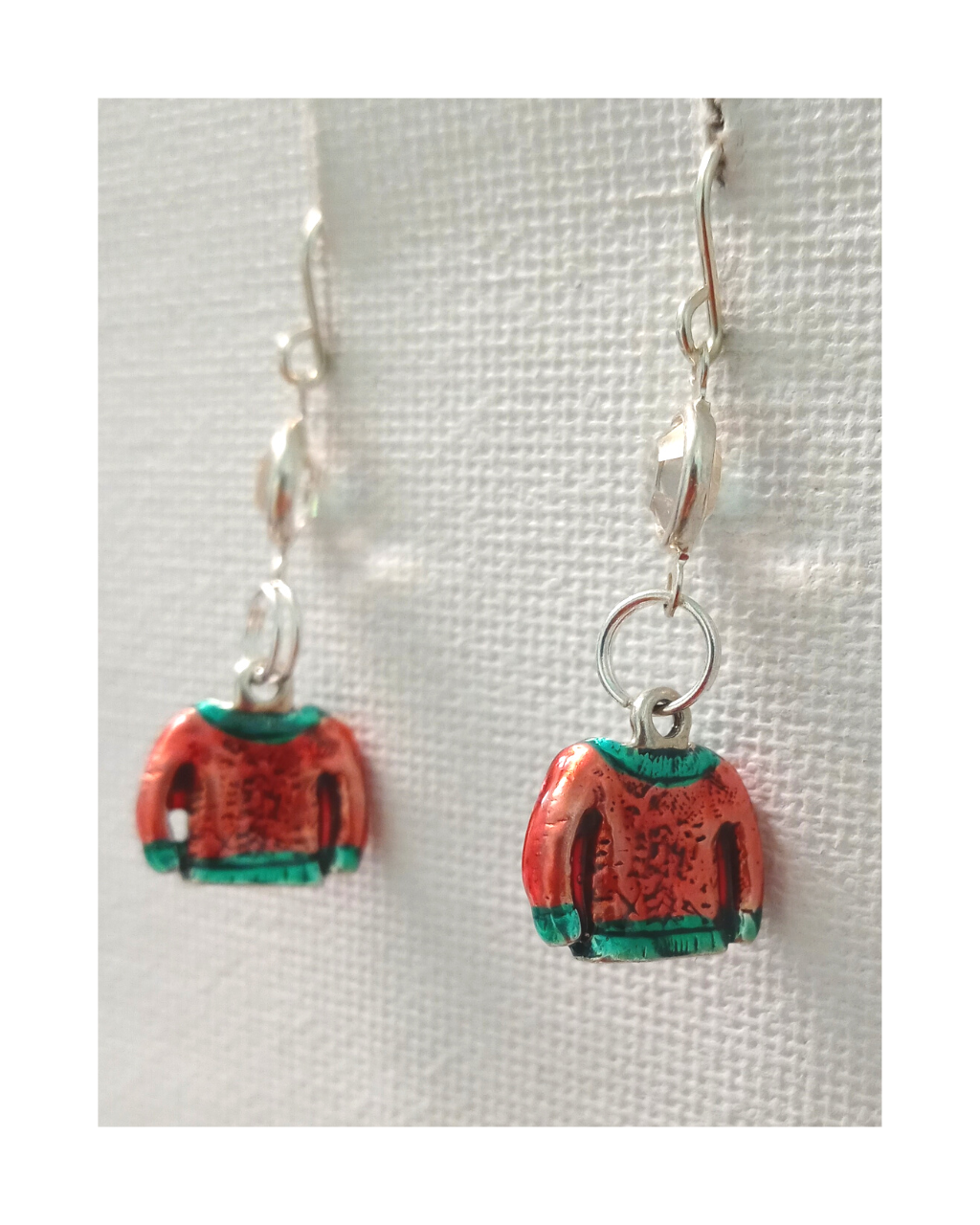 Exclusive Sterling 3-D Hand-enameled 2-sided Sweater with Seed Beads and Swarovski Crystal Earrings