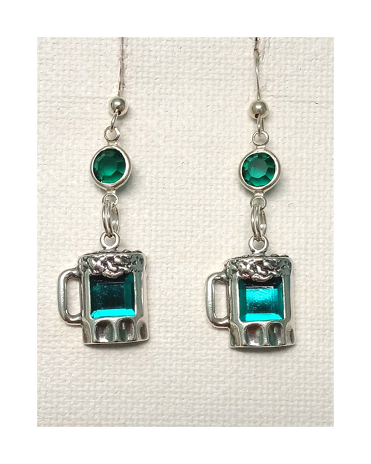 Green Beer Cubic Zirconia and Swarovski Crystal Sterling Earrings