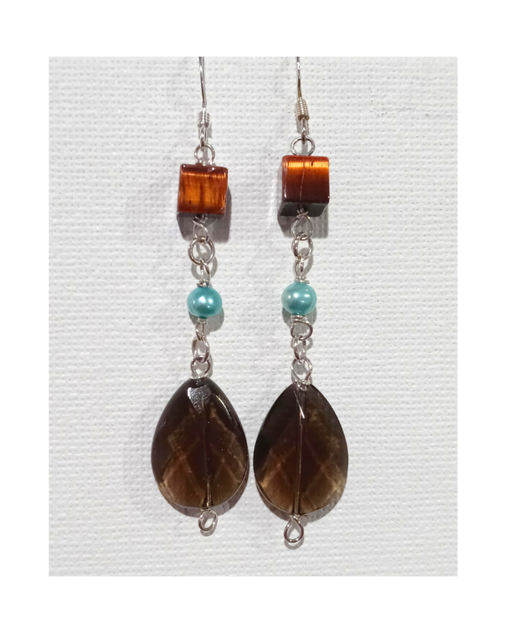 Shungite + Smokey authentic Quartz + Tiger Eye Antique Copper Chandelier Earrings