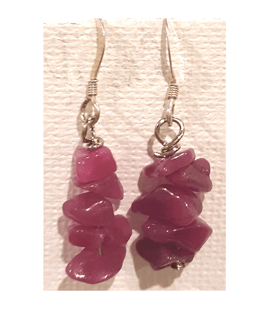 Purple Jade Polished Chips Sterling Silver Dangle Earrings approx. 15/16"