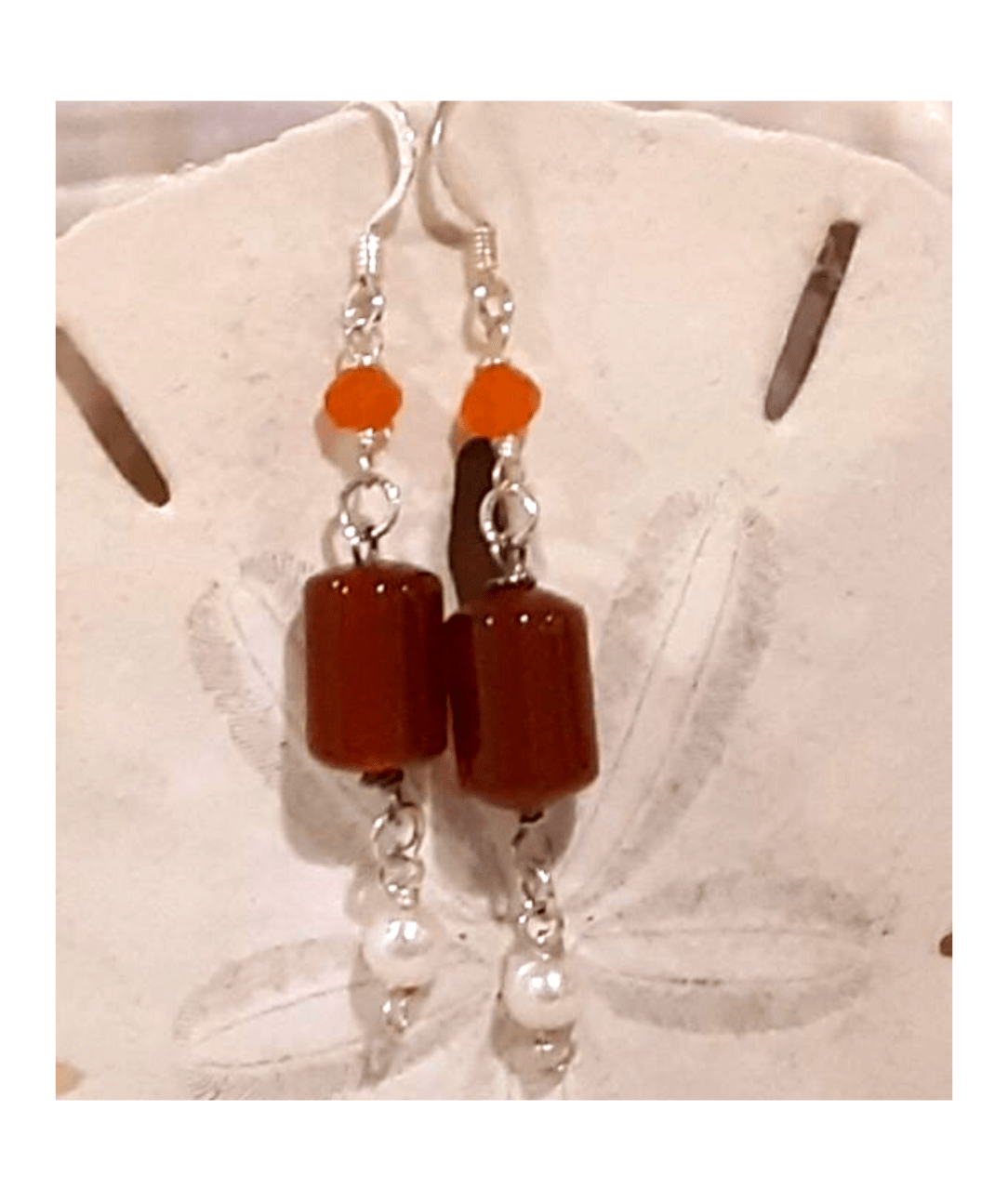 Faceted Carnelian, Red Agate, and White Pearl Sterling Silver Dangle Earrings approx. 2 5/16"
