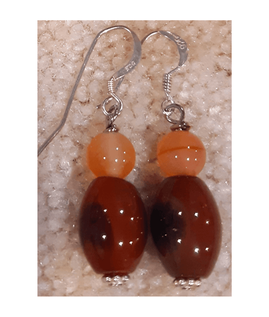 Light Orange and Red Agate Sterling Silver Dangle Earrings Approx. 1 1/8"