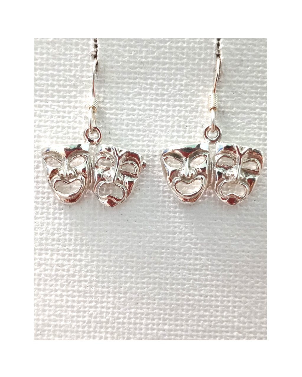 Mardi Gras Comedy/Tragedy Mask Sterling Earrings 1 1/8"L X 11/16"W