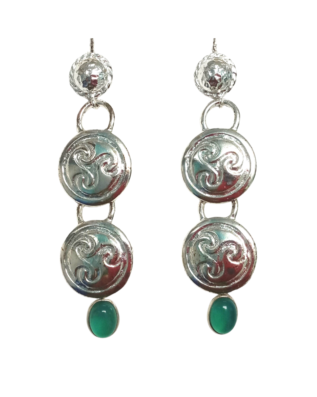 Exclusive Stunning Swirl Design Shields with Green Chalcedony Sterling Post Earrings