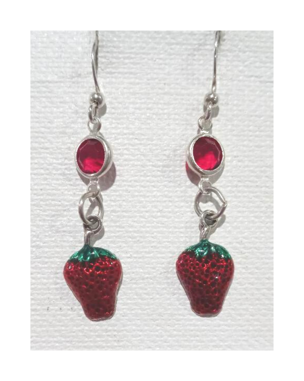 Exclusive Hand-enameled Sterling Strawberry with Red Swarovski Crystal Earrings