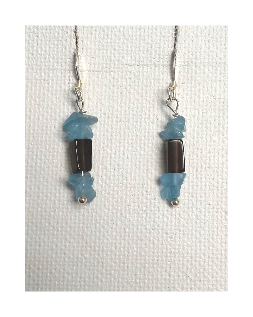 Aventurine Polished Chips and Smoky Quartz Sterling Silver Dangle Earrings approx. 1 1/2"