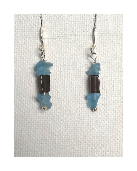 Aventurine Polished Chips and Smoky Quartz Sterling Silver Dangle Earrings approx. 1 1/2"