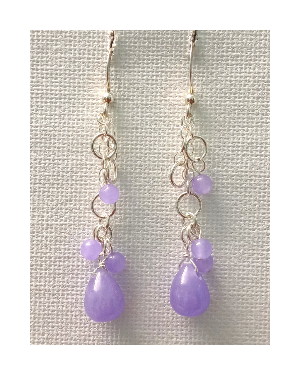 Lavender Jade Drops Sterling Silver Dangle Earrings Approx. 2" ONE ONLY