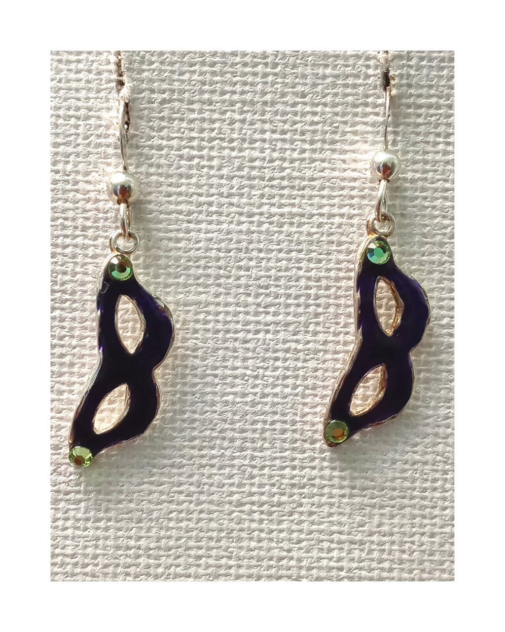 Mardi Gras Hand-enameled Purple Cat Eye Mask with Crystals Sterling Earrings
