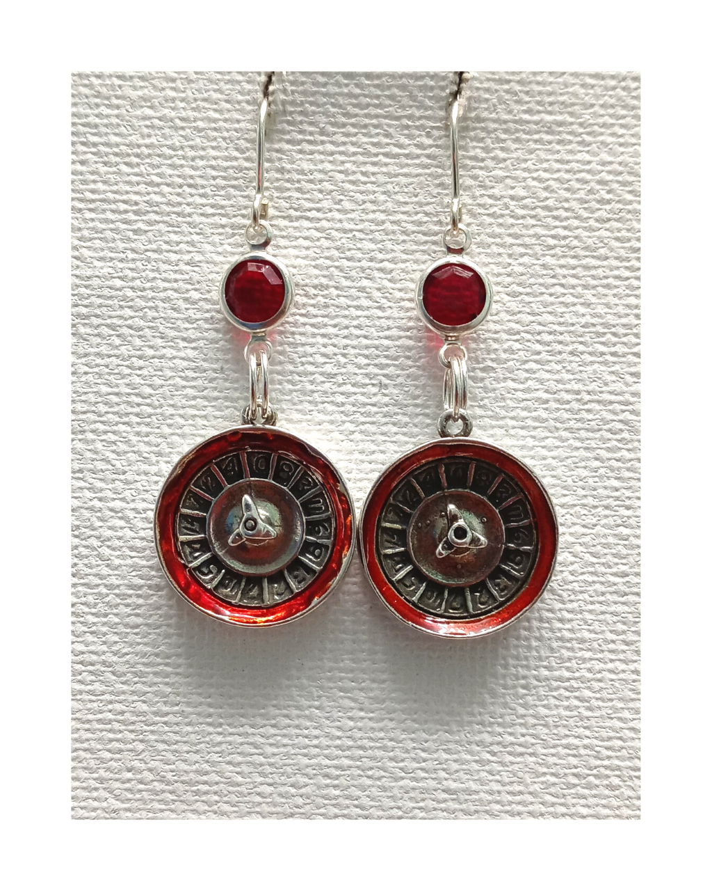 Exclusive Sterling 3-D Hand-enameled Roulette Wheel with Swarovski Crystal Earrings