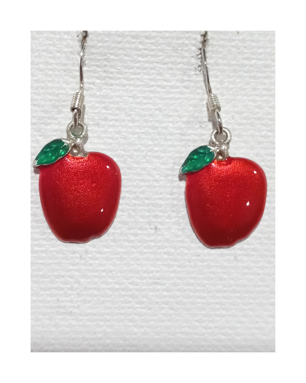 Sterling Hand-enameled Apple Earrings 1 3/16"H X 1/2"W