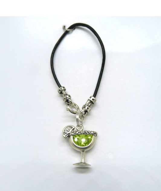 Margarita Drink with Green Cubic Zirconia Removable Sterling Silver Charm on Leather and Sterling Silver KooLoop