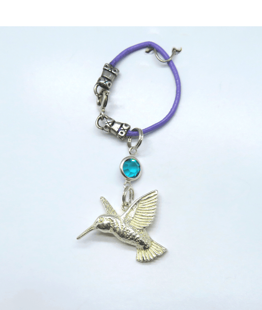 Hummingbird Sterling with Swarovski Crystal Removable Charm on Leather KooLoop 2 3/8", Removable Charm is 1 1/4"