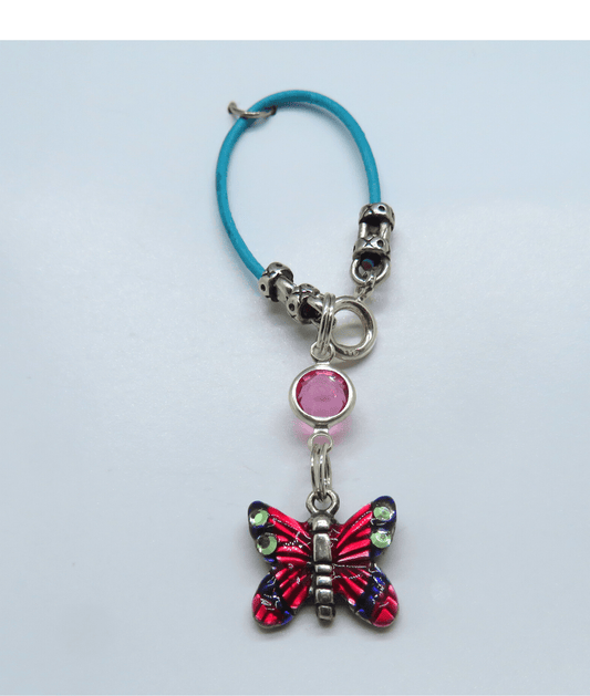 Small Butterfly Sterling Hand-enameled with Swarovski Crystal Removable Charm on Leather KooLoop 2 1/2", Removable Charm is 1 1/4"