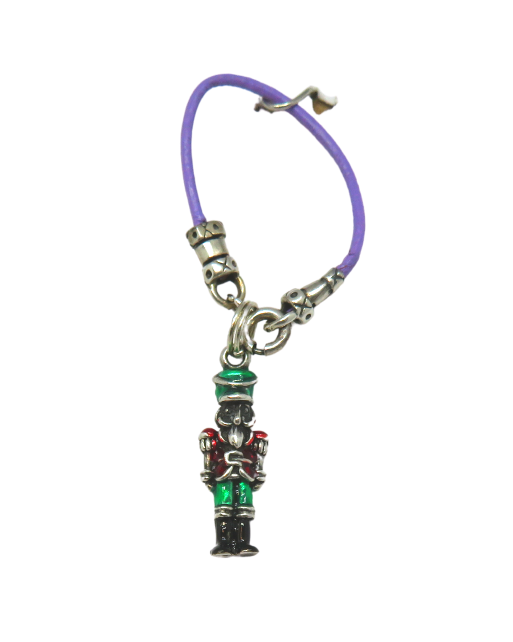 Christmas Nutcracker Hand-enamel 3-D Sterling Silver Removable Charm on Leather and Sterling Silver KooLoop approx. 2 5/16"