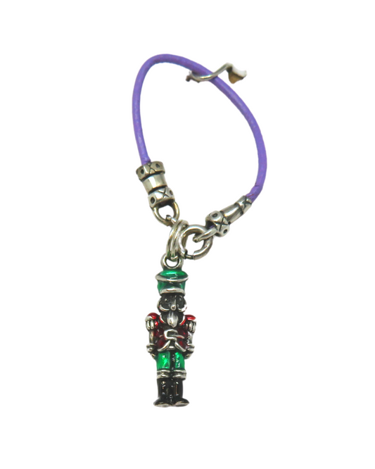 Christmas Nutcracker Hand-enamel 3-D Sterling Silver Removable Charm on Leather and Sterling Silver KooLoop approx. 2 5/16"