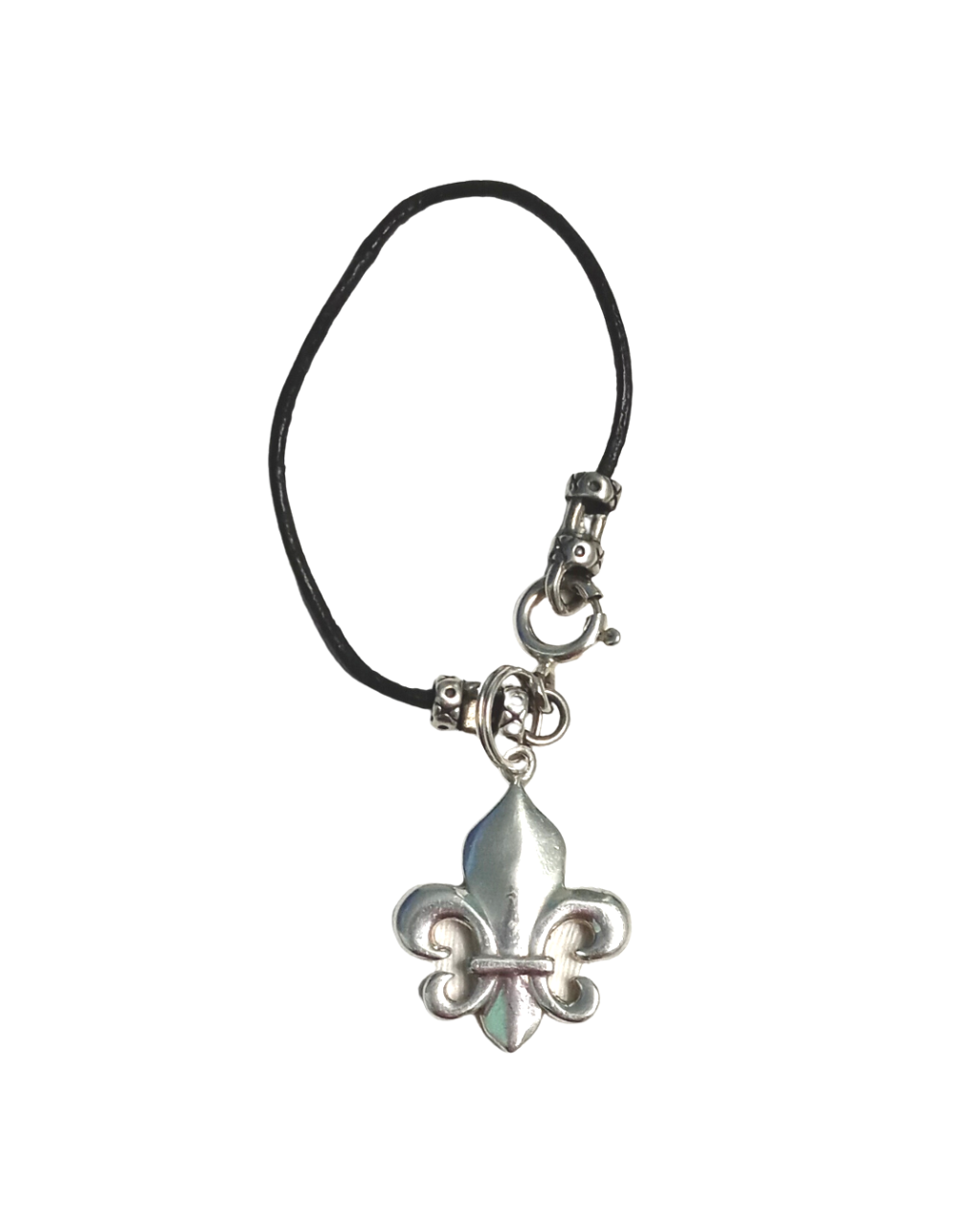 Fleur de Lis Removable Sterling Charm 1 1/8"L X 11/16"W on Leather KooLoop