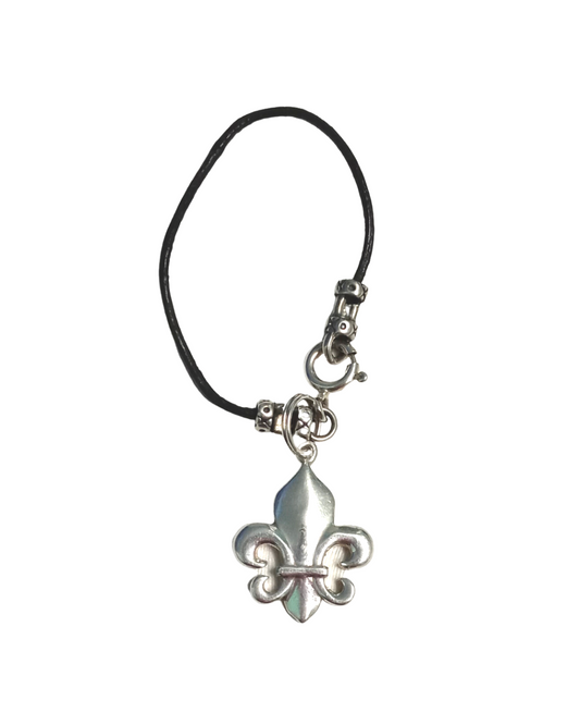 Fleur de Lis Removable Sterling Charm 1 1/8"L X 11/16"W on Leather KooLoop