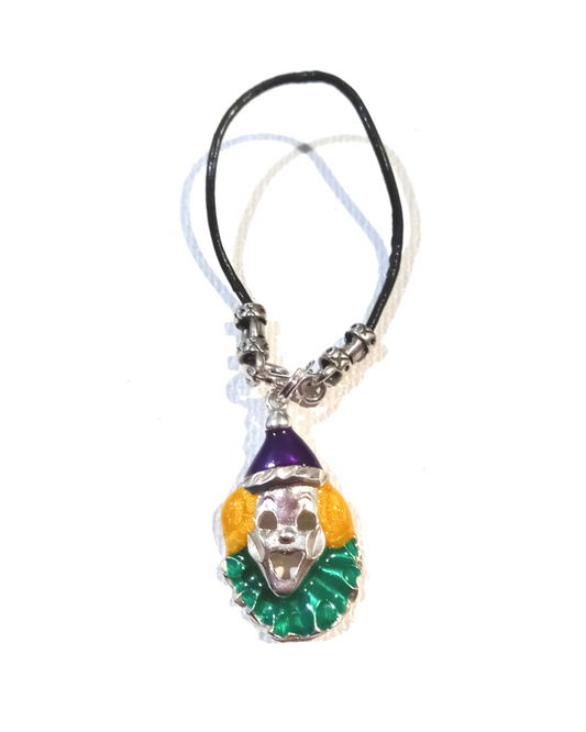 Mardi Gras KooLoop Hand-enameled Pierrot Clown Removable Sterling Charm on Leather Loop.