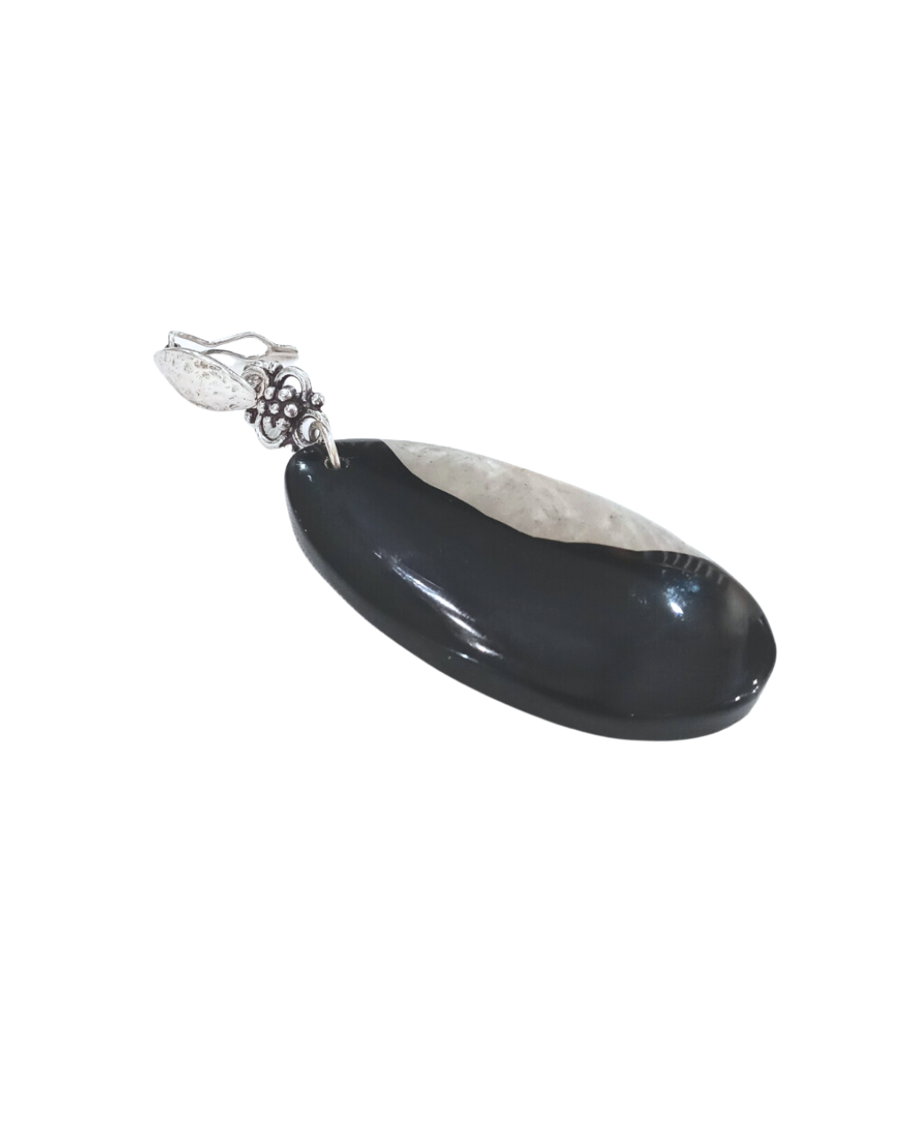 Black and Crystal Quartz Blended Gorgeous Agate Sterling Enhancer Design Pendant with Unique Removable Interchangeable Clip 3 1/8"L X 1 3/16"W ONE ONLY