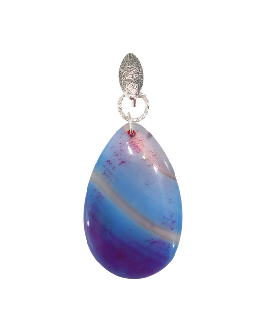 Beautiful Blue, Pink, and Purple Blended Agate Sterling Design Enhancer Pendant with Removable Interchangeable Clip 3 3/16"L X 1 3/8"W ONE ONLY.