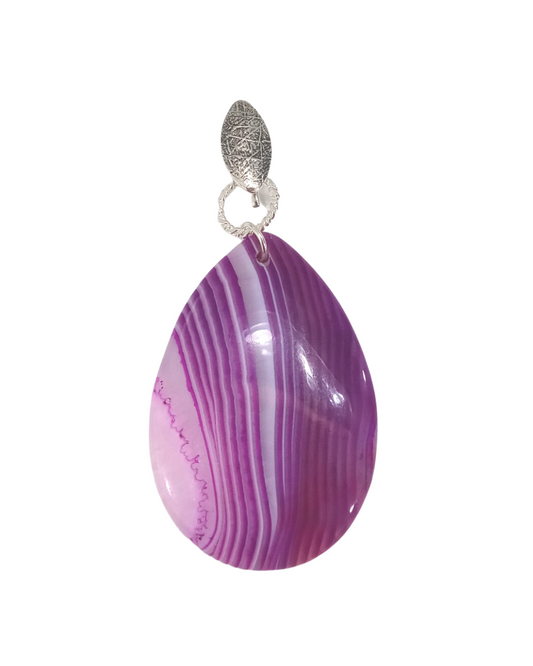 Stunning Pink and Purple Blended Agate Sterling Design Enhancer Pendant with Removable Interchangeable Clip 3 1/4"L X 1 1/2"W ONE ONLY.