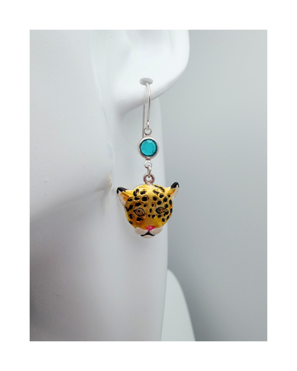 Sterling 925 Detailed Hand-enameled Leopard Heads with Swarovski Sterling 925 Detailed Hand-enameled Leopard Heads with Swarovski