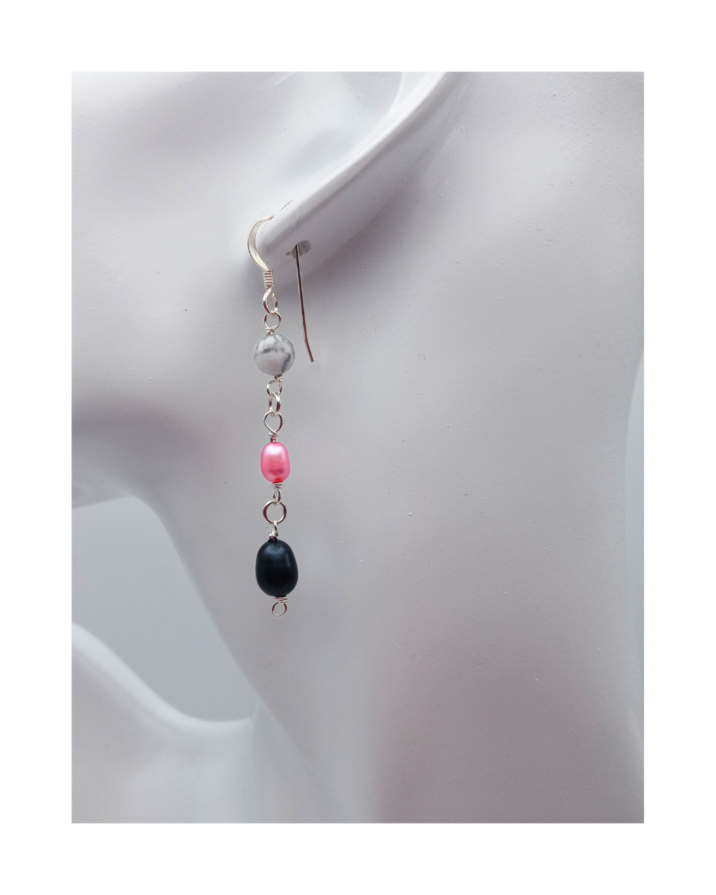 Howlite, Genuine Pink and Black Pearl Sterling Silver Dangle Earrings –  Kat\'s Jewelry Magic