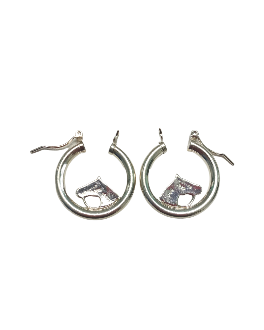 Beautiful Sterling Horseheads Placed Inside Tube Hoops Earrings ONE ONLY