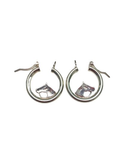 Beautiful Sterling Horseheads Placed Inside Tube Hoops Earrings ONE ONLY
