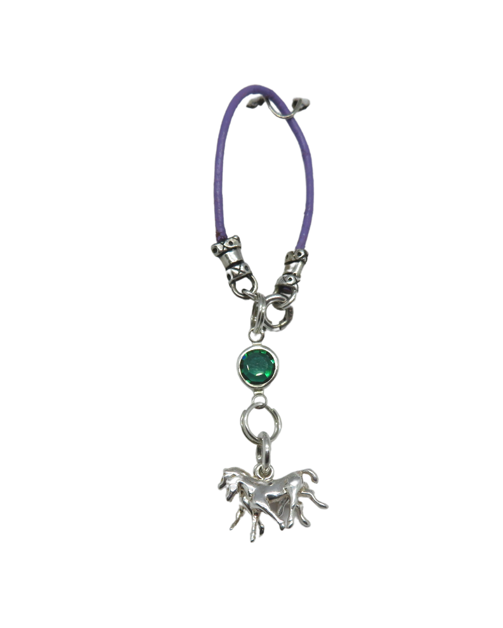3D Race Horses Neck n' Neck Removable Sterling Charm 1 1/8"L X 5/8"W with Swarovski Crystal on Leather KooLoop