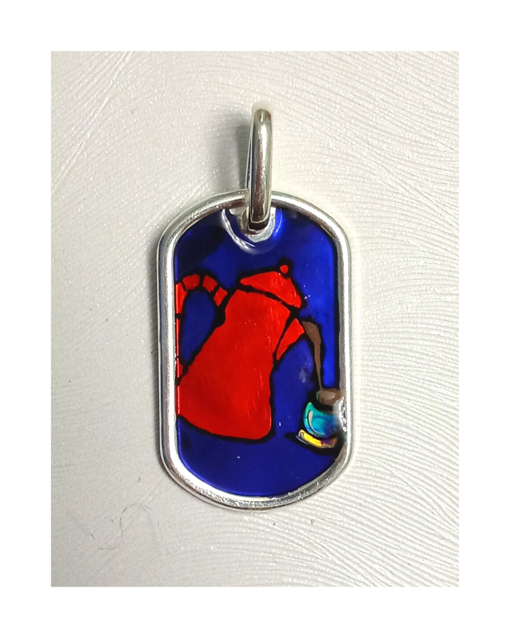 Louisville Iconic Sterling Exclusive Wearable Art Hand-enameled Dog Tag Pendant Design of Red Coffee Pot on Purple Background. Come With a Purple Purse KooLoop.,1 9/16"L X 3/4"W. ONE ONLY!
