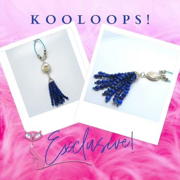 Lapis Lazuli Tassel, Coin Pearl Removable Design on Leather and Sterling Silver KooLoop approx. 4"