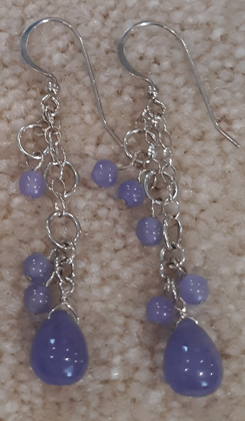 Lavender Jade Drops Sterling Silver Dangle Earrings Approx. 2" ONE ONLY