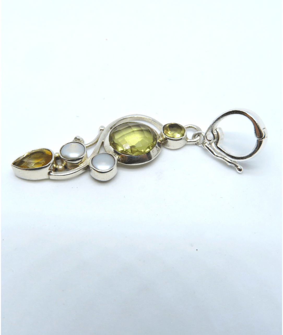 Sterling Citrines, Checkerboard-cut Lemon Quartz with Pearls Enhancer Pendant Approx. 2 1/8"L X 1/2". ONE ONLY.