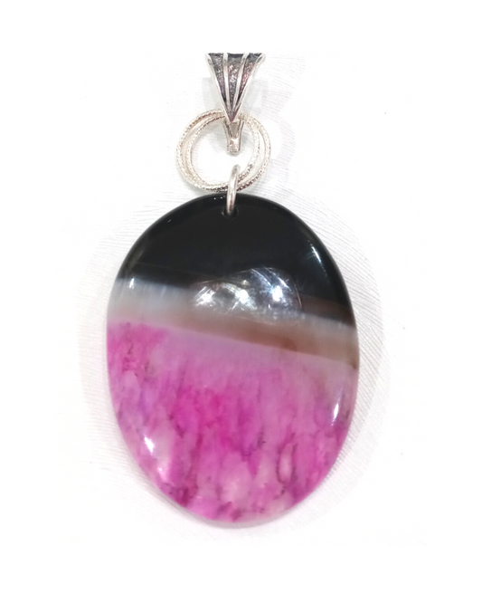 Pink, Black Blended Stunning Agate Sterling Enhancer Pendant with Unique Removable Interchangeable Clip 2 13/16"L X 1 3/8"W ONE ONLY