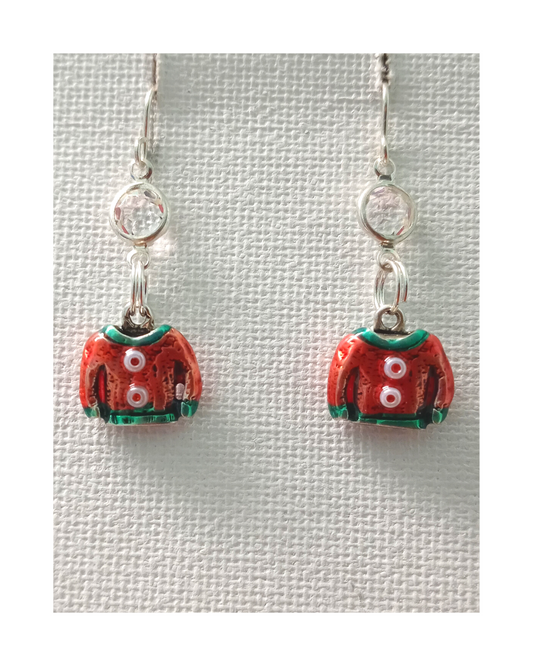 Exclusive Sterling 3-D Hand-enameled 2-sided Sweater with Seed Beads and Swarovski Crystal Earrings