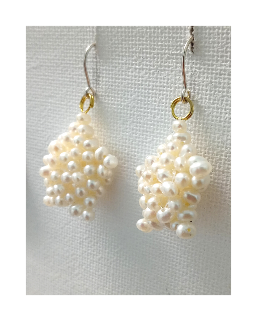 Amazing Luscious Woven White Pearl Star Design with Goldfilled Jump Ring Connected to Sterling Earrings ONE ONLY