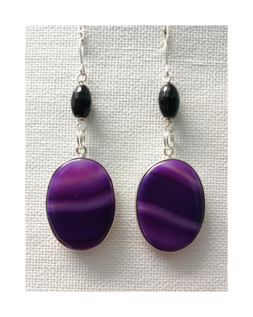 Exclusive Beautiful Sterling Purple Agate and Faceted Black Onyx Earrings ONE ONLY